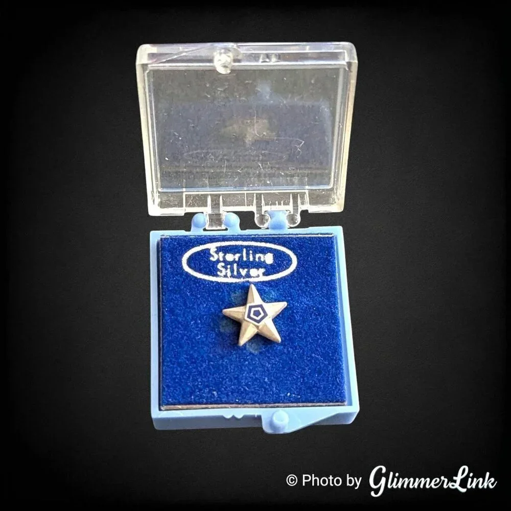Vintage Tiny Blue Pentagon Star Sterling Silver Tack Pin